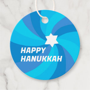 HAPPY HANUKKAH Modern Swirl Star of David Custom Favour Tags