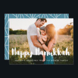 Happy Hanukkah Modern typography family photo Holiday Card<br><div class="desc">A modern typography for this photo cards collection. To customize with your favourite family picture. You can also easily change the colour of the font or the geometric background to your liking.</div>