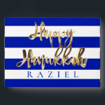 Happy Hanukkah Money Gift Blue and White Envelope<br><div class="desc">Happy Hanukkah Money Gift Blue and White Striped Pattern in Israeli Flag Colours with Elegant Faux Gold Script Happy Hanukkah Envelope</div>