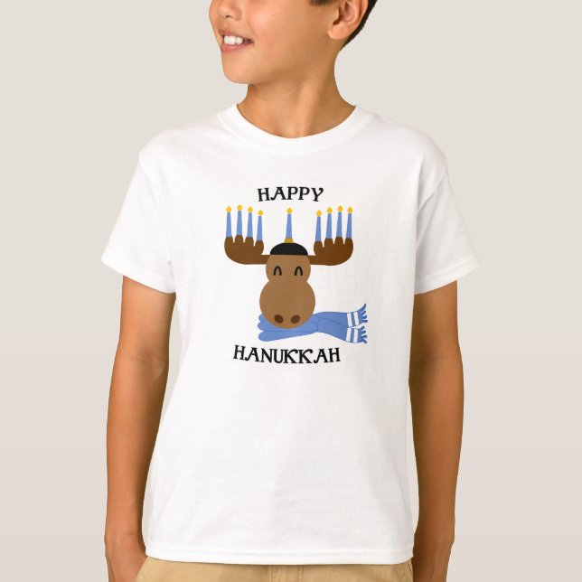 Happy Hanukkah Moose Menorah T-Shirt (Front)