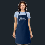 "Happy Hanukkah" navy blue white Holiday party Apron<br><div class="desc">"Happy Hanukkah" navy blue white Holiday party Apron.

Great for cooks,  chefs,  pottery,  ceramics,  crafts,  work,  kitchen,  baking,  bbq,  grill,  and also businesses and stores,  etc</div>