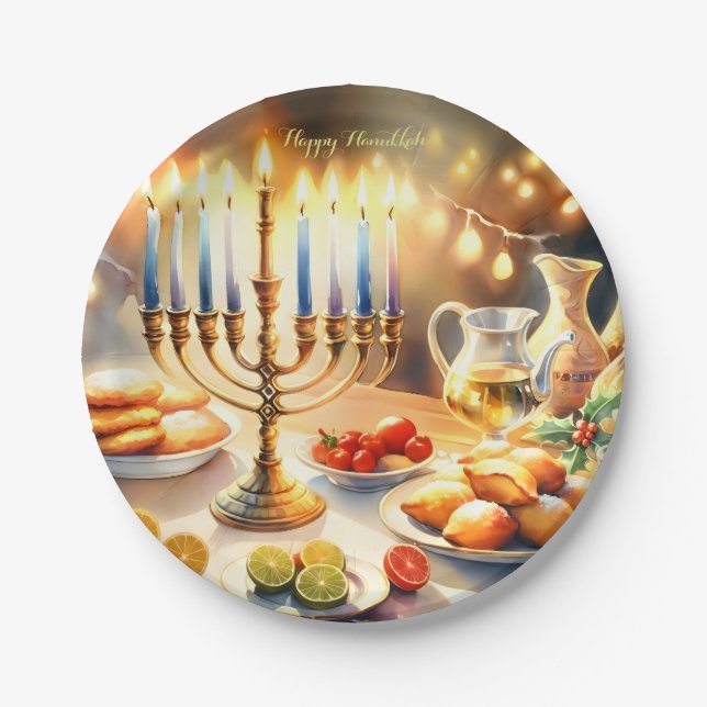 Happy Hanukkah Paper Plate (Front)