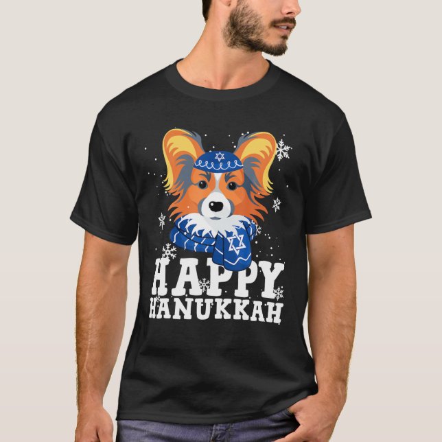 Happy Hanukkah Papillon Dog Funny Noel Ugly T-Shirt (Front)