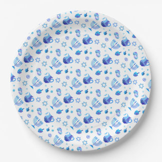 Happy Hanukkah Party Beautiful Blue Decoration Paper Plate