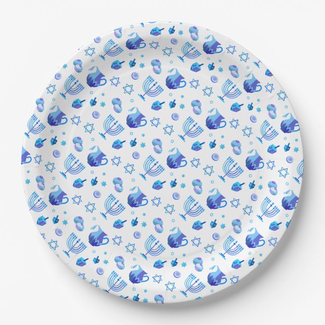 Happy Hanukkah Party Beautiful Blue Decoration Paper Plate (Front)
