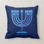 Happy Hanukkah Party Beautiful Blue Mandala Decor Throw Pillow<br><div class="desc">Happy Hanukkah Party Beautiful Blue Mandala Decoration, Jewish Holiday, Throw Pillow. Jewish Holiday Hanukkah background with traditional Chanukah symbols - wooden dreidels (spinning top), doughnuts, Hanukkiah - menorah, candlstick with candles, Blue star of David, Israeli flag blue colour, and glowing lights wallpaper pattern. Hanukkah Festival Israel Anniversary 70th Event Decoration....</div>