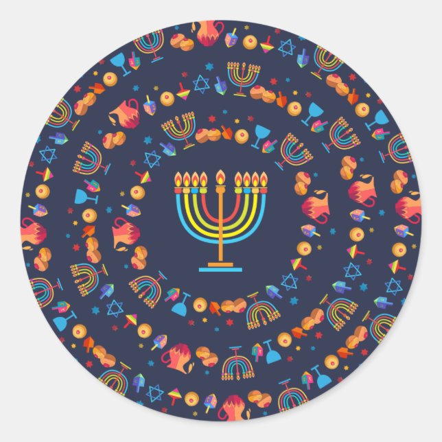 Happy Hanukkah Party Beautiful Decoration Classic Round Sticker (Front)