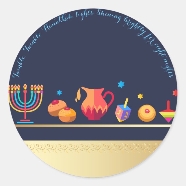 Happy Hanukkah Party Beautiful Decoration Classic Round Sticker (Front)
