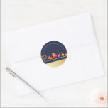 Happy Hanukkah Party Beautiful Decoration Classic Round Sticker<br><div class="desc">Happy Hanukkah Party Beautiful Decoration, Jewish Holiday, Classic Round Sticker. Jewish Holiday Hanukkah background with traditional Chanukah symbols - wooden dreidels (spinning top), doughnuts, gold menorah, candles, star of David and glowing lights wallpaper pattern. Hanukkah Festival Event Decoration. Jerusalem, Israel. Crafts & Party Supplies > Gift Wrapping Supplies > Stickers...</div>