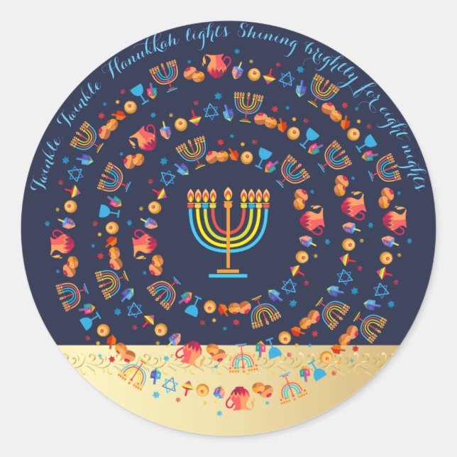 Happy Hanukkah Party Beautiful Decoration Classic Round Sticker (Front)