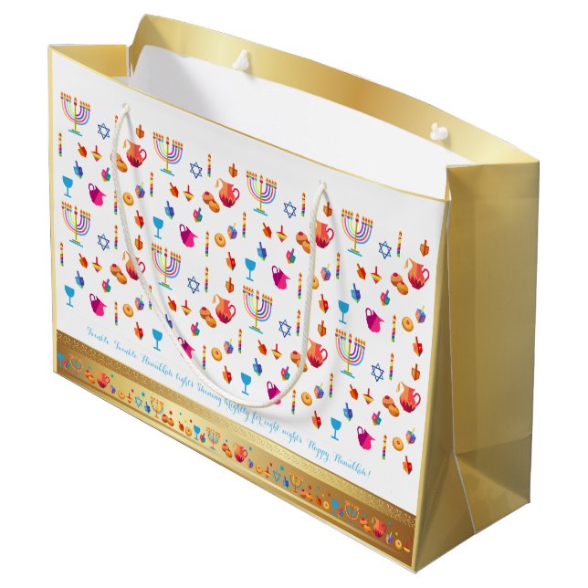 Happy Hanukkah Party Beautiful Decoration Large Gift Bag (Back Angled)