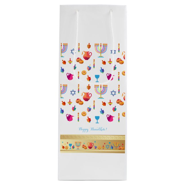 Happy Hanukkah Party Beautiful Decoration Wine Gift Bag (Front)