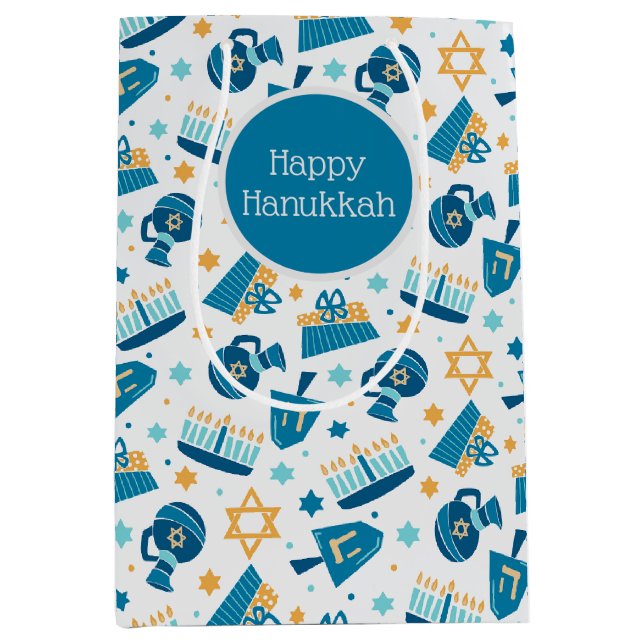 Happy Hanukkah Pattern Gift Bag (Front)