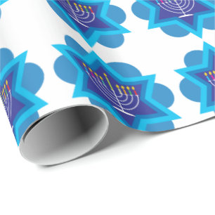 Happy Hanukkah pattern small 4a white Wrapping Pa Wrapping Paper