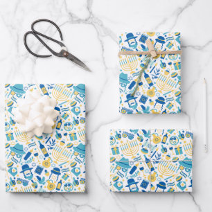 Happy Hanukkah Pattern Wrapping Paper Sheets