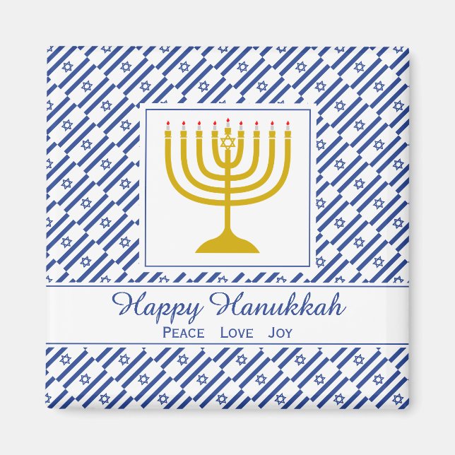 HAPPY HANUKKAH Peace Love Joy Customizable Fridge Magnet (Front)