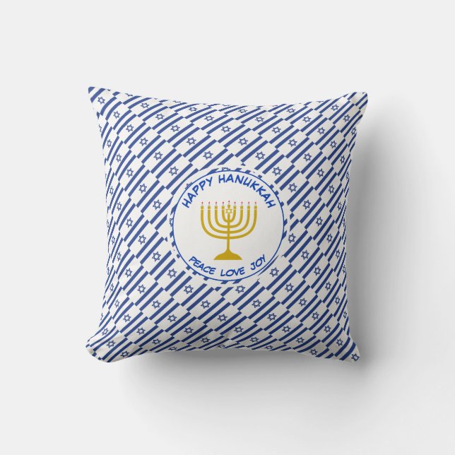 HAPPY HANUKKAH Peace Love Joy ISRAELI FLAG Throw Pillow (Front)