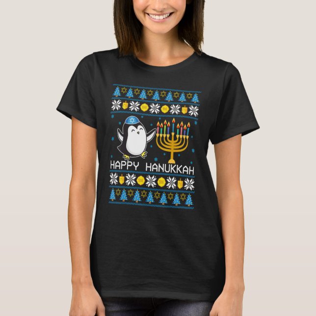 Happy Hanukkah Penguin Ugly Sweater Jewish Chanuka (Front)