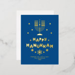 "Happy Hanukkah" personalized Foil Holiday Postcard<br><div class="desc">Festive personalized Happy Hanukkah cards.</div>