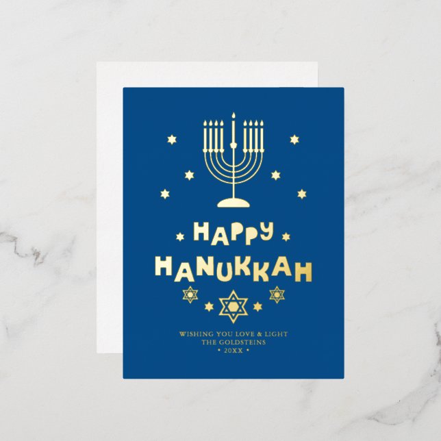"Happy Hanukkah" personalized Foil Holiday Postcard (Front/Back)