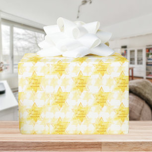 Happy Hanukkah Personalized Gold Jewish Stars Wrapping Paper