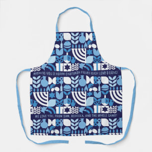 Happy Hanukkah Personalized Modern Menorah & Stars Apron