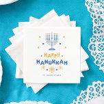 "Happy Hanukkah" Personalized Napkin<br><div class="desc">Festive personalized Happy Hanukkah design.</div>