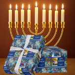 Happy Hanukkah Photo Collage Personalized Blue Wrapping Paper<br><div class="desc">This cute,  modern Happy Hanukkah wrapping paper features a classy layout of 4 family photos on a blue background with pretty white typography. This beautiful kids photo Chanukah gift wrap features your own child's photograph collage surrounding your message and family name.</div>