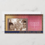 HAPPY HANUKKAH  Photo Greeting Card template<br><div class="desc">Soft brown and gold background with menorah and Happy Hanukkah in bold print.   The background is colourful but your photo will really make it shine!</div>