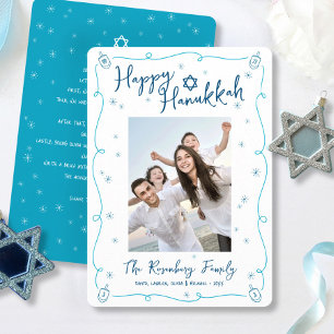 Happy Hanukkah Photo Hand Drawn Cute Custom Note Holiday Card
