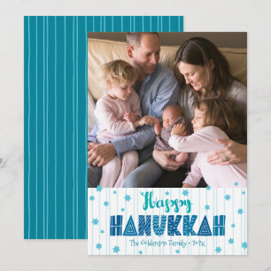 Happy Hanukkah Photo Modern Teal Fun Typography Holiday Card