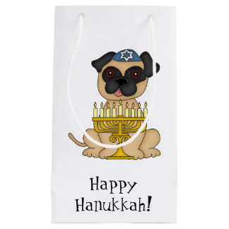 Happy Hanukkah-Pug Dog with Menorah/Customize Text Small Gift Bag