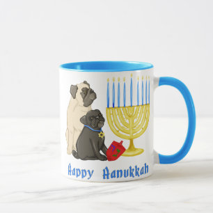 Happy Hanukkah Pugs and Menorah Mugs