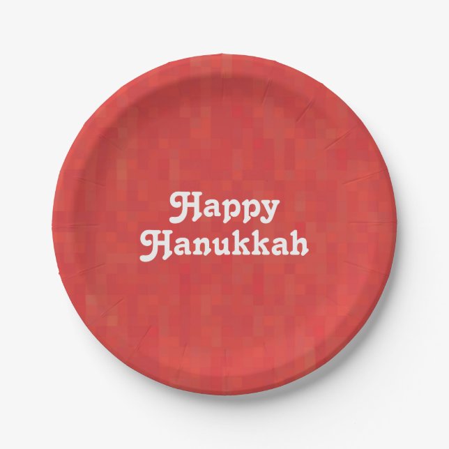 Happy Hanukkah red white custom text and photo Paper Plate (Front)
