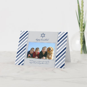 Happy Hanukkah Ribbon Family Holiday Card (silver)