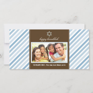 Happy Hanukkah Ribbon Family Photocard (blue) Holiday Card