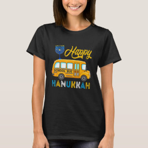 Happy Hanukkah School Bus Carrying Jewish Menorah  T-Shirt
