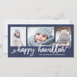 Happy Hanukkah Script 3-Photo Holiday Card