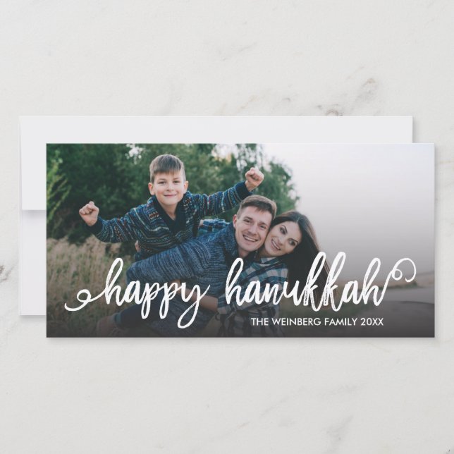 Happy Hanukkah Script Typography Holiday Photo (Front)