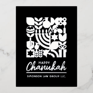 Happy Hanukkah Silver Foil Jewish Greeting Foil Holiday Postcard