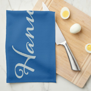 Happy Hanukkah silver Tekhelet blue Kitchen Towel
