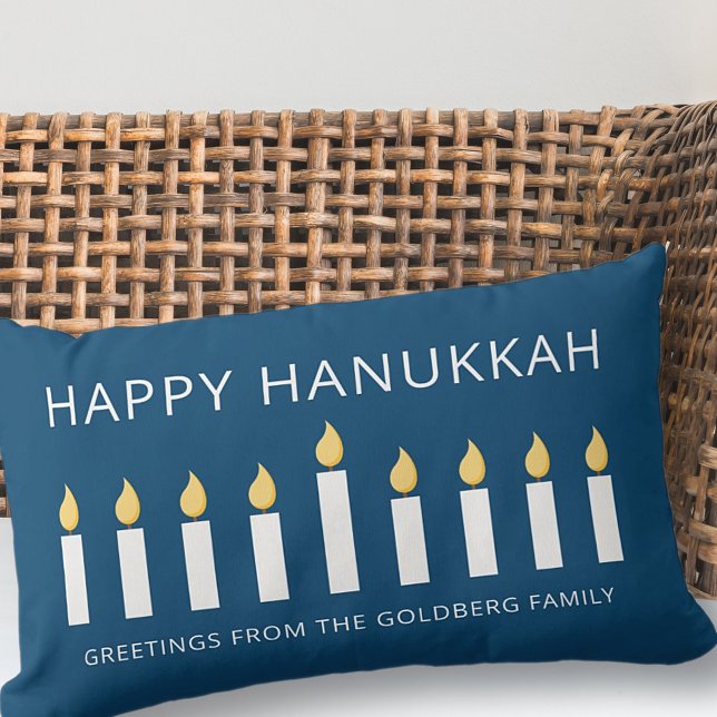 Happy Hanukkah | Simple and Modern Candle Greeting Lumbar Pillow (Creator Uploaded)