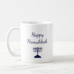Happy Hanukkah Simple Blue Menorah  Coffee Mug<br><div class="desc">Happy Hanukkah coffee mug,  with a simple blue menorah and script typography design. With white customizable lettering,  you can add your own text. A festive way to enjoy your favourite hot beverage.</div>
