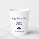 Happy Hanukkah Simple Blue Menorah  Paper Cups<br><div class="desc">Happy Hanukkah Blue Holiday paper cup,  with a simple blue menorah and script typography design. With blue customizable text,  you can add your own information. A festive way to celebrate with friends and loved ones.</div>