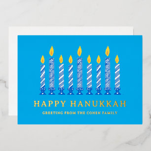 Happy Hanukkah   Simple Elegant Candle Greeting  Foil Holiday Card