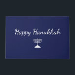 Happy Hanukkah Simple Hand Drawn Menorah Blue Doormat<br><div class="desc">Happy Hanukkah blue doormat, with a hand drawn and script design. With customizable typography lettering, you can add your own text. A fun holiday outdoor home decor item with a seasonal touch.</div>