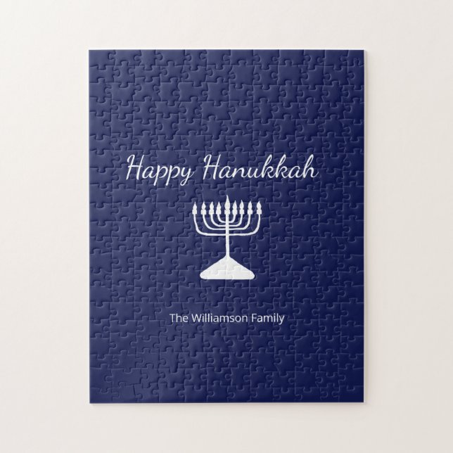 Happy Hanukkah Simple Menorah Navy Blue  Jigsaw Puzzle (Vertical)