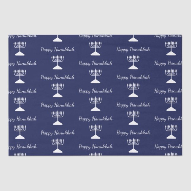 Happy Hanukkah Simple Menorah Pattern Blue  Tissue Paper (Front)
