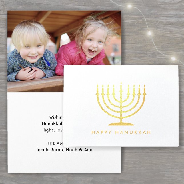 Happy Hanukkah Simple Modern Menorah One Photo Foil Card (Creator Uploaded)