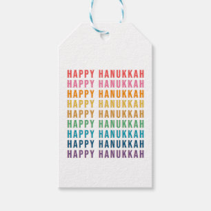 Happy Hanukkah   Simple Rainbow Colours Typography Gift Tags